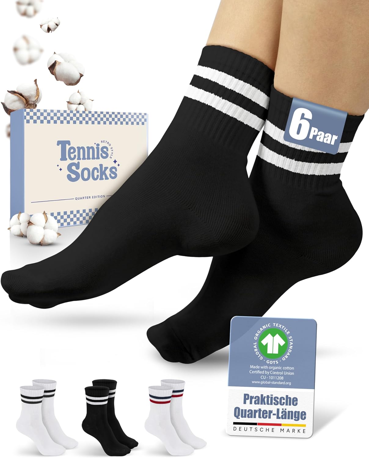 Sportsocken – unisex, halbhoch, aus Baumwolle, im Retro-Stil
