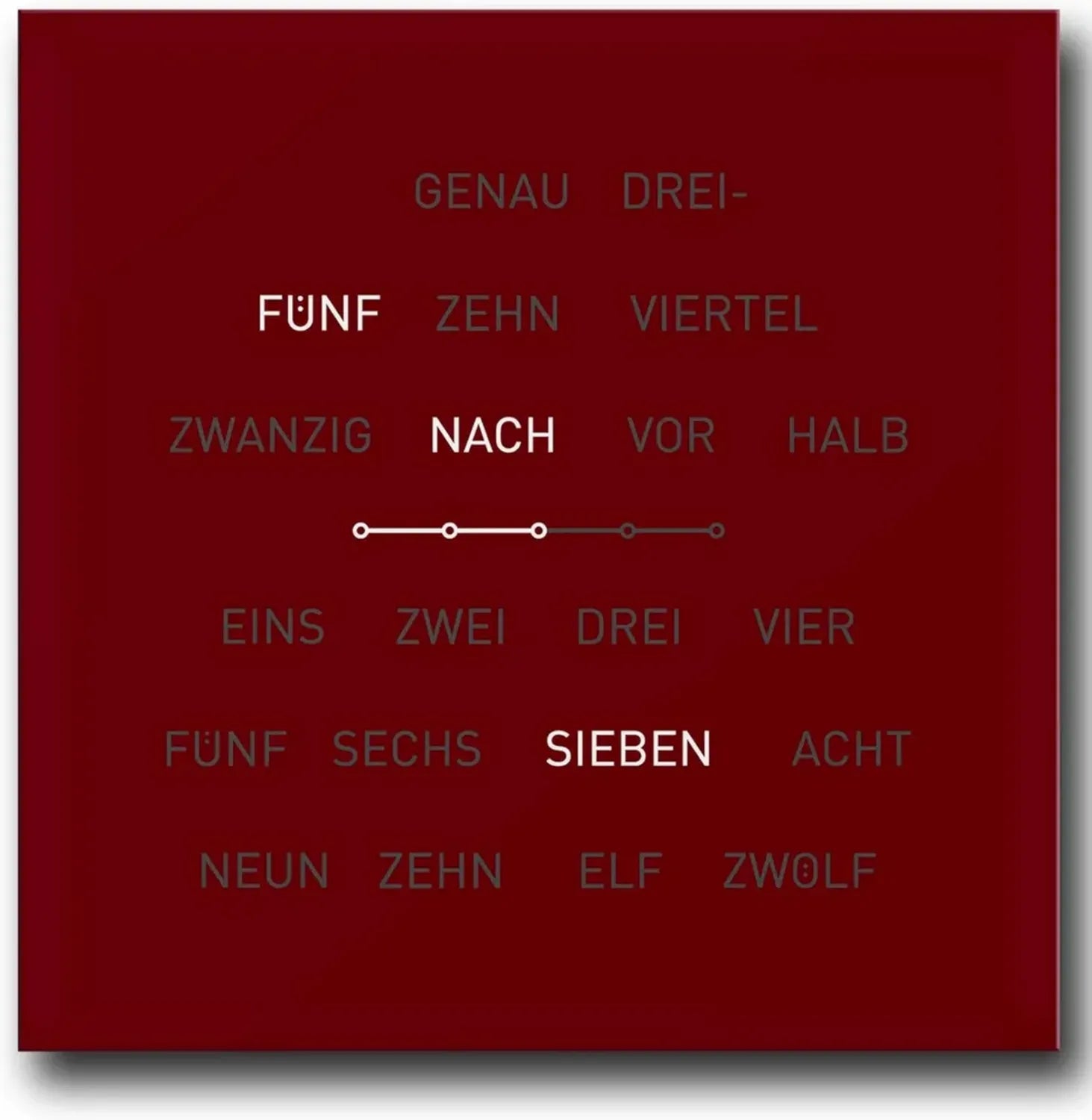 LED-Wanduhr mit Buchstaben-Display in Apfelrot, 40x40 cm