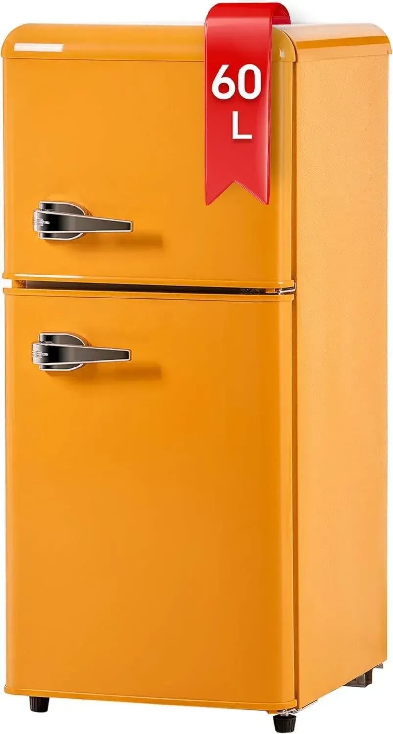 Retro-Design Kühlschrank mit Gefrierkombination, 86,8 cm Höhe, 45,5 cm Breite, 60 L Kühlvolumen, 22 L Gefriervolumen, Energieverbrauch 163 kWh/Jahr, Temperaturbereich -27°C bis 13°C, LED-Beleuchtung
