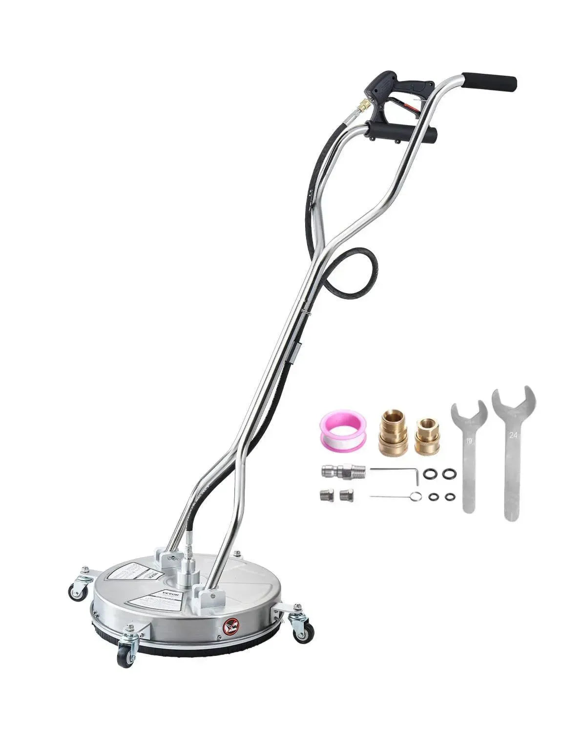 VEVOR Edelstahl Bodenreiniger mit Hochdruck, 465 mm, 4000 PSI, 4 Räder, Doppelgriff