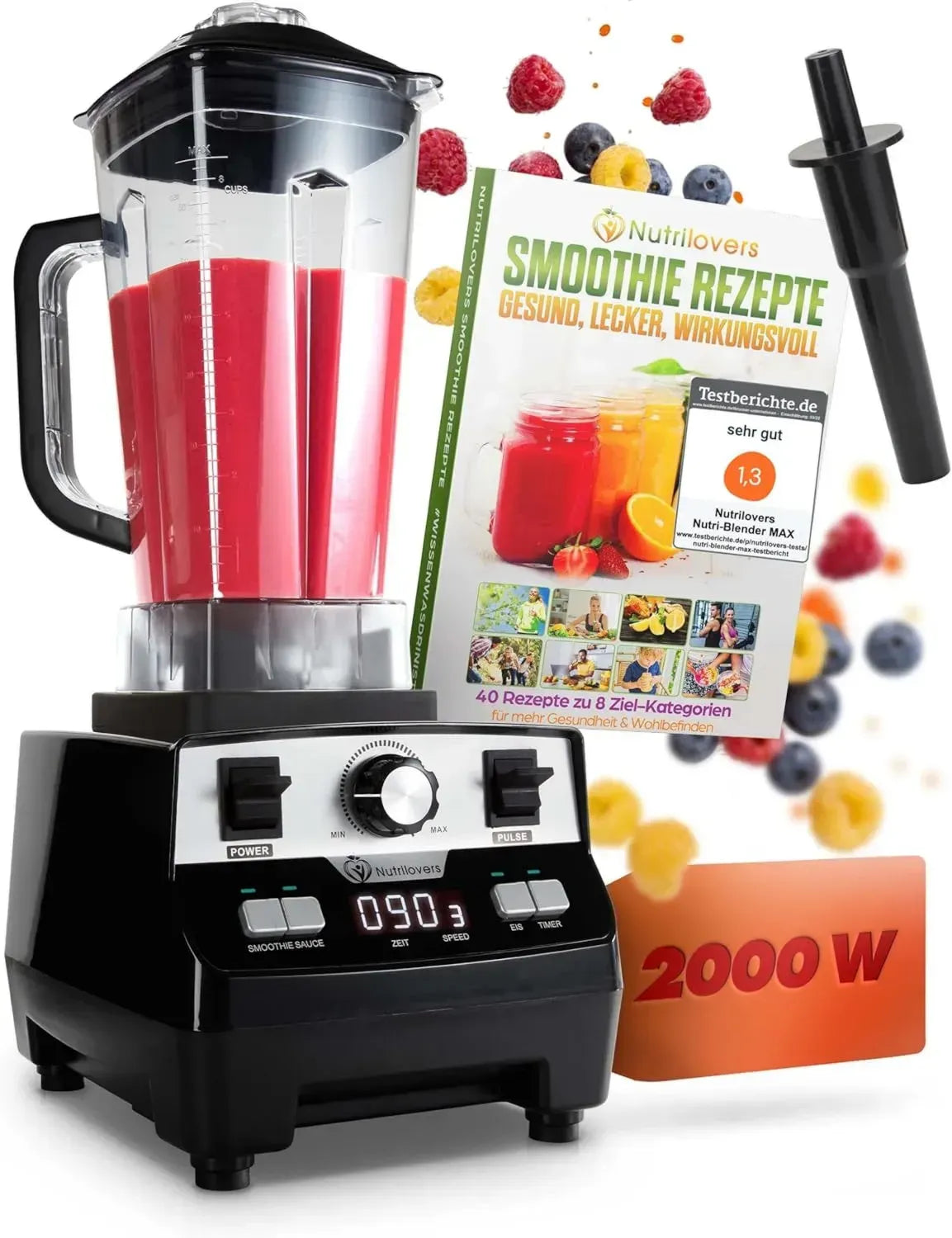 Hochleistungsmixer 2000W mit Tritan-Behälter, 9 Geschwindigkeiten und Rezeptbuch