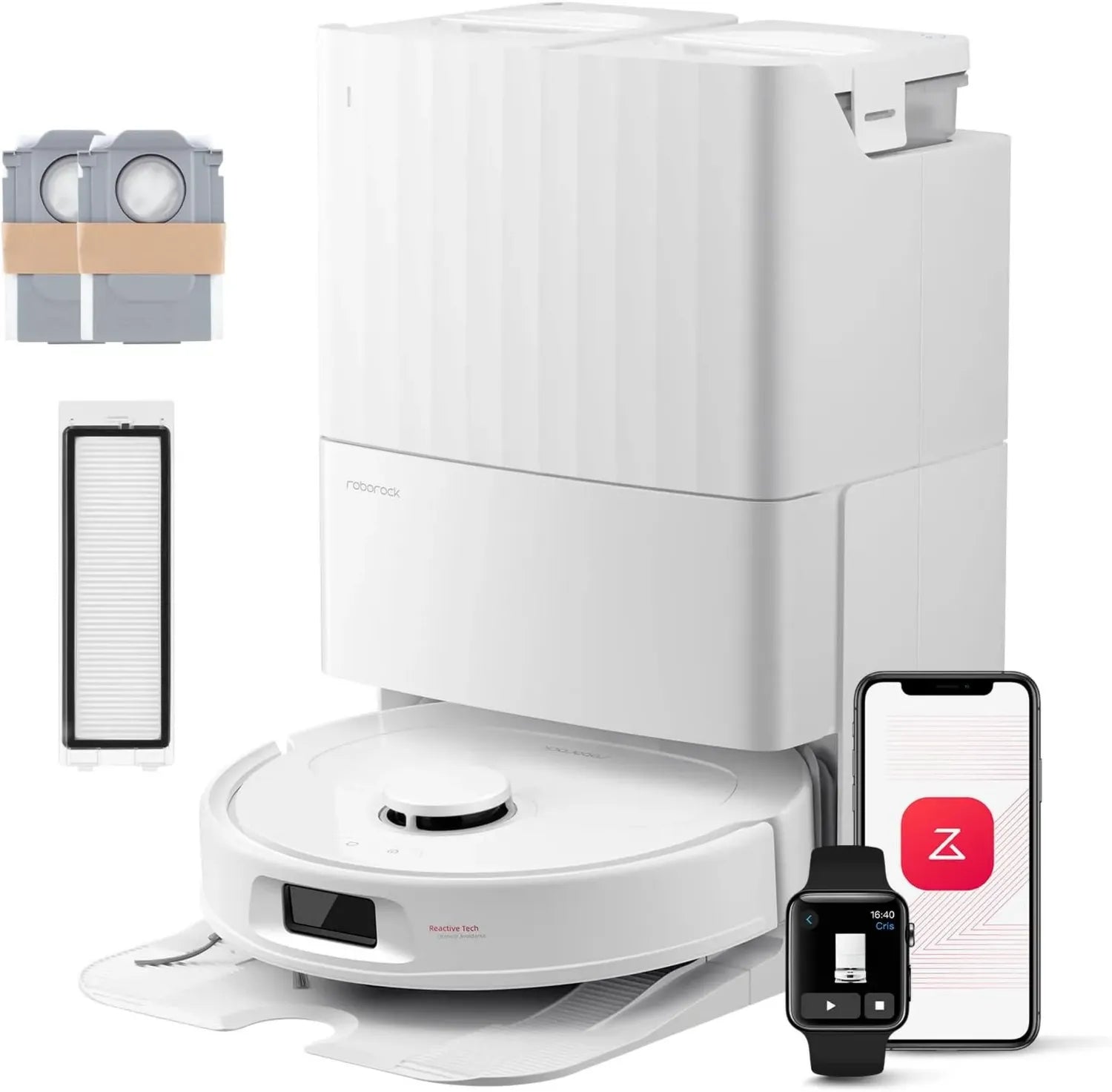 Roborock QV 35S: Saugroboter mit HyperForce-Wischfunktion, 10.000 Pa Saugleistung, Anti-Tangle-Bürsten, Anhebbarer Mop, Intelligente Hindernisvermeidung, All-in-One Dockingstation in Weiß